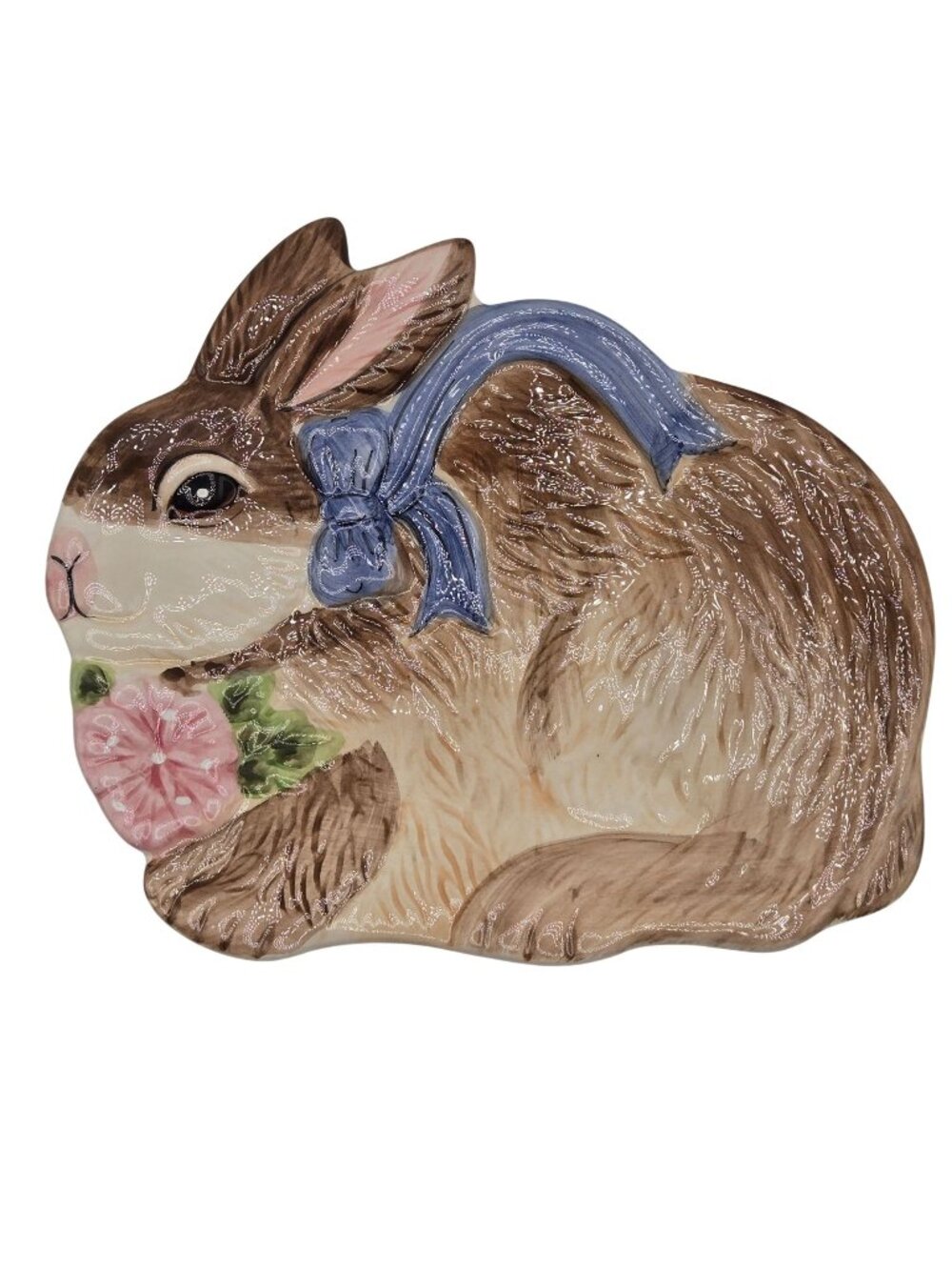 Festive Rabbit Ceramic Serving Platter Brown Maxcera Easter Spring Cottage Decor